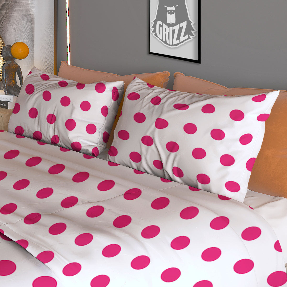 Polka Dot White And Pink Print Pattern Duvet Cover Bedding Set