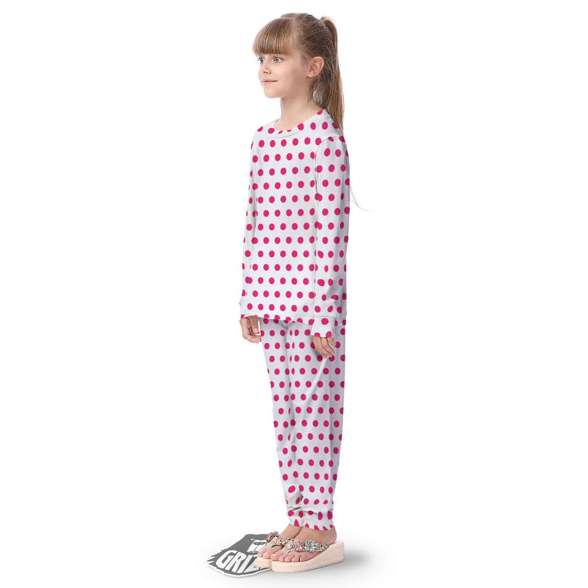 Polka Dot White And Pink Print Pattern Kid's Pajamas-grizzshop
