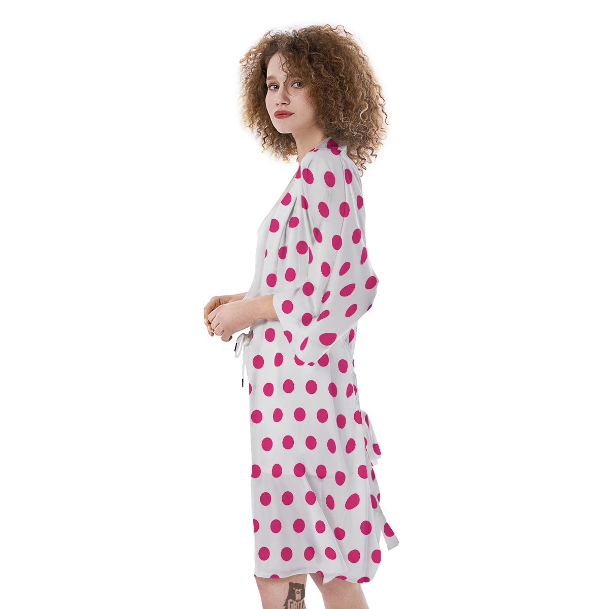 Polka Dot White And Pink Print Pattern Kimono-grizzshop