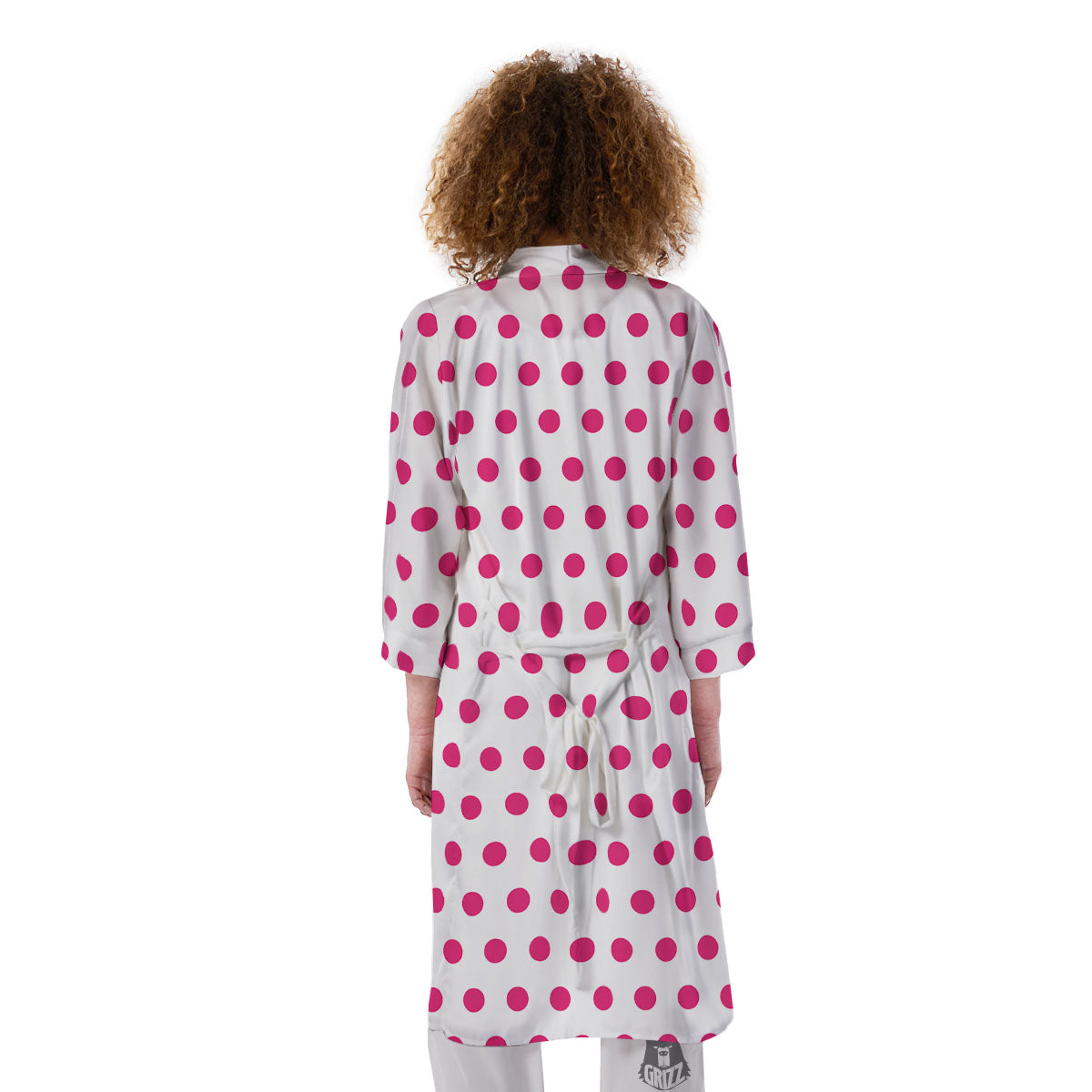 Polka Dot White And Pink Print Pattern Kimono-grizzshop
