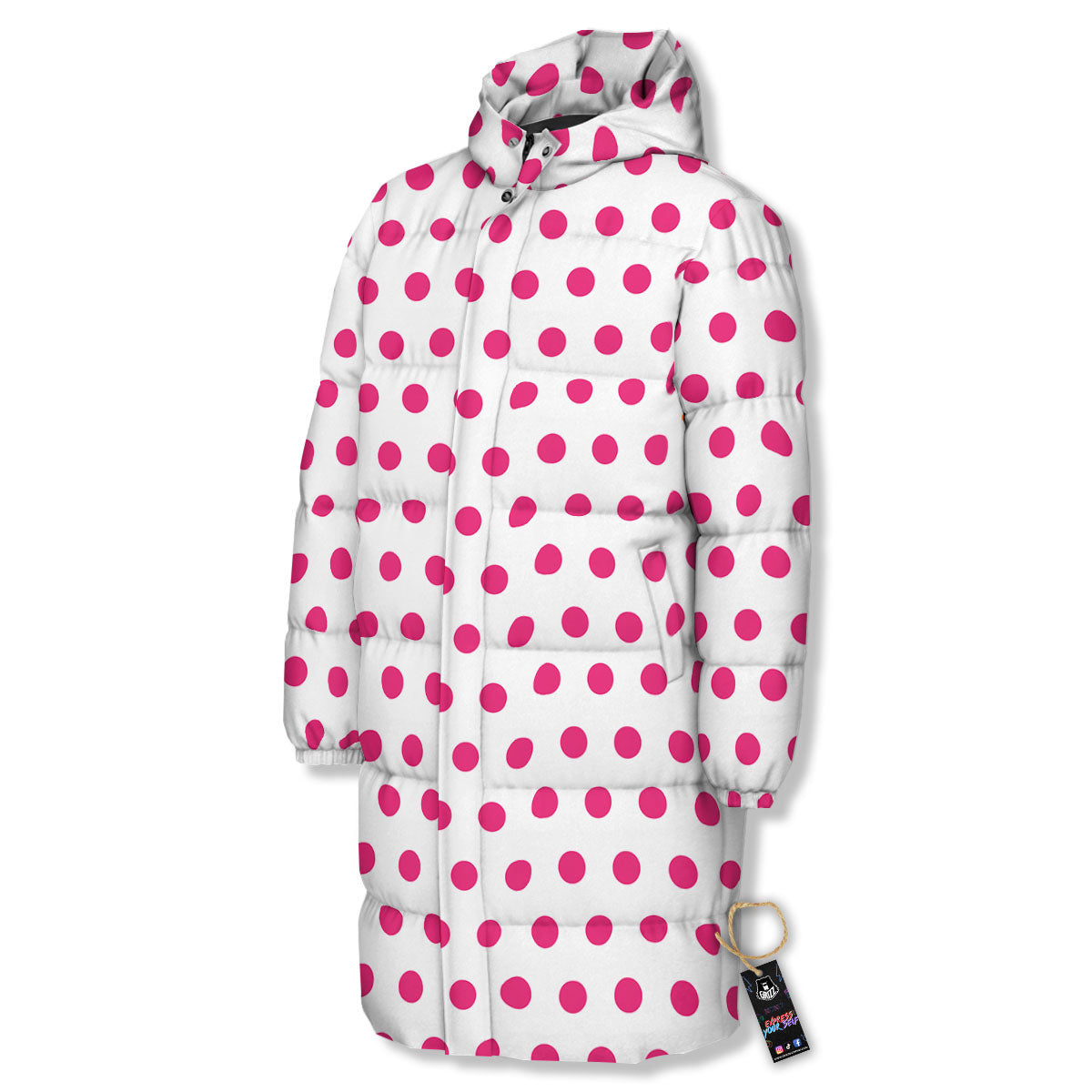 Polka Dot White And Pink Print Pattern Long Down Jacket-grizzshop