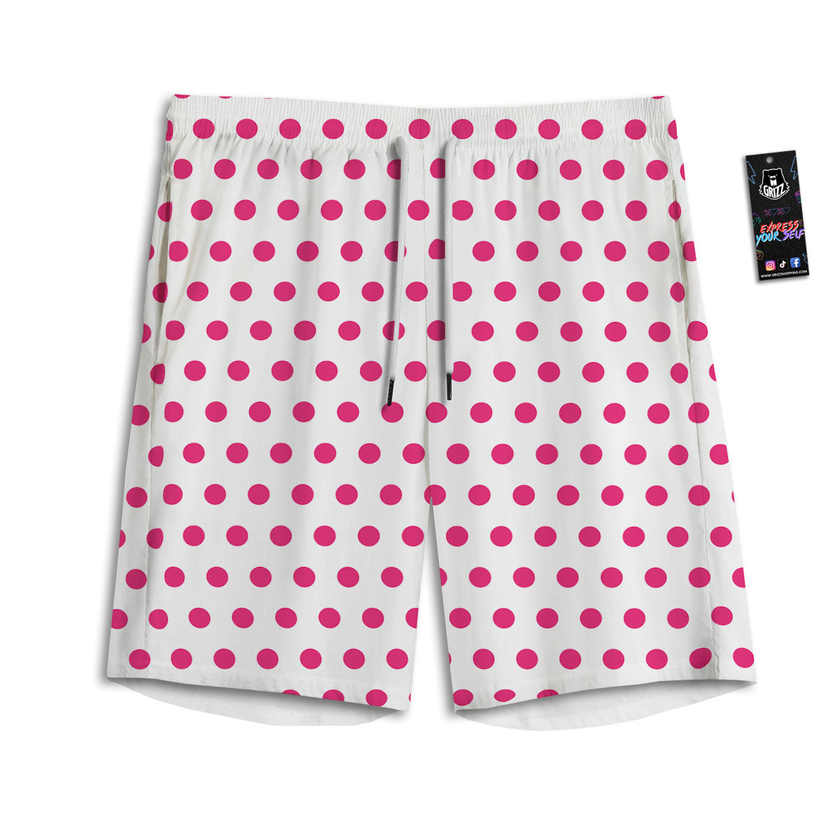 Polka Dot White And Pink Print Pattern Men's Athletic Shorts