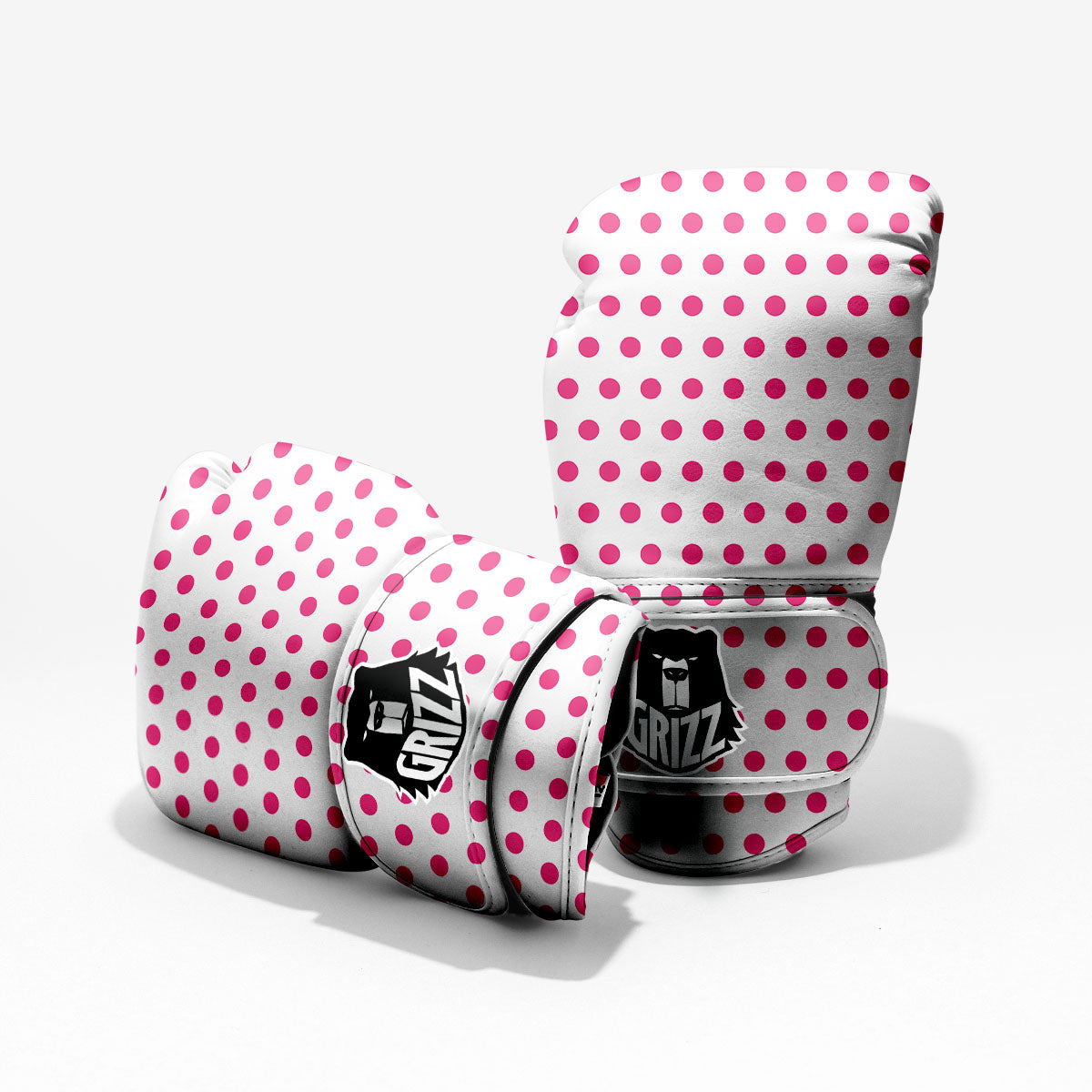 Polka Dot White And Pink Print Pattern Pro Boxing Glove