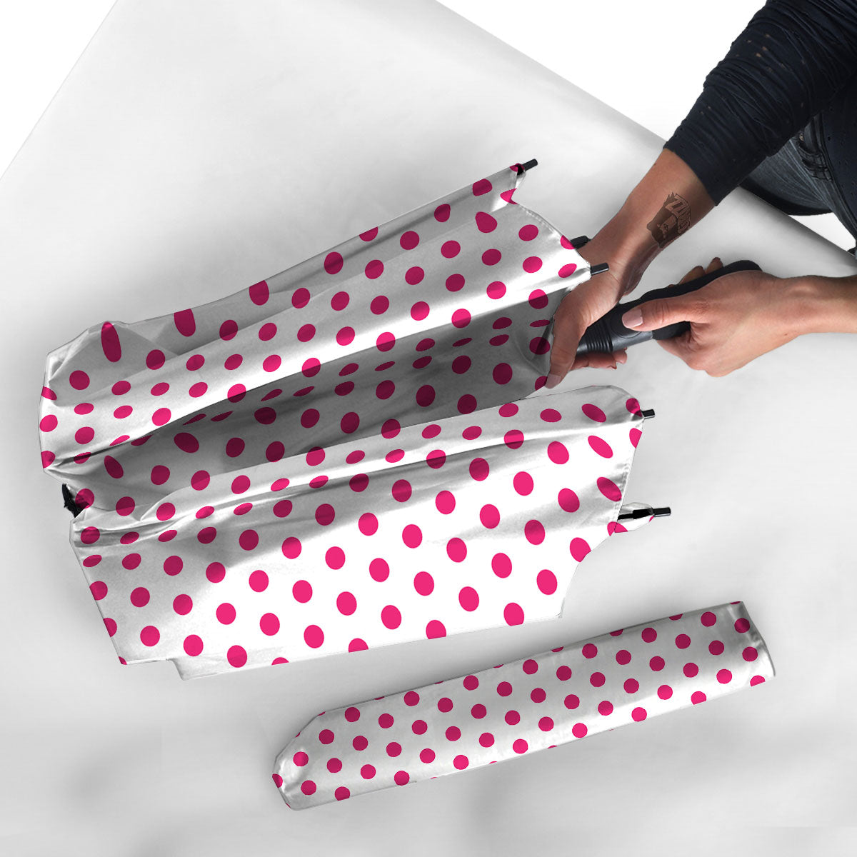 Polka Dot White And Pink Print Pattern Umbrella-grizzshop