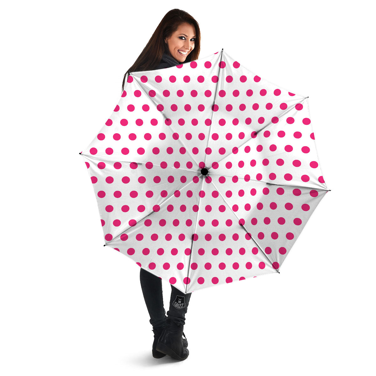 Polka Dot White And Pink Print Pattern Umbrella-grizzshop