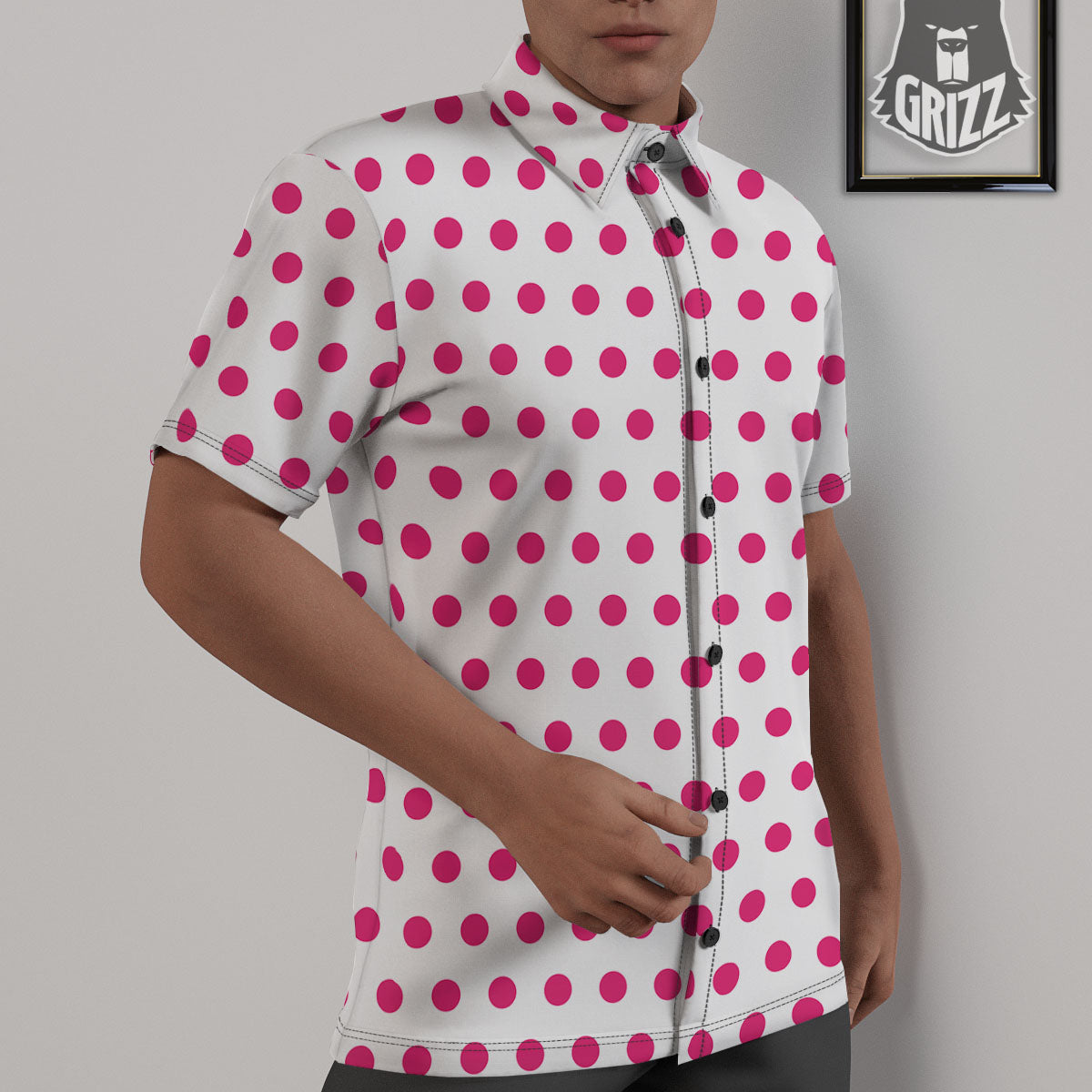 Polka Dot White And Pink Print Pattern Untucked Shirts-grizzshop