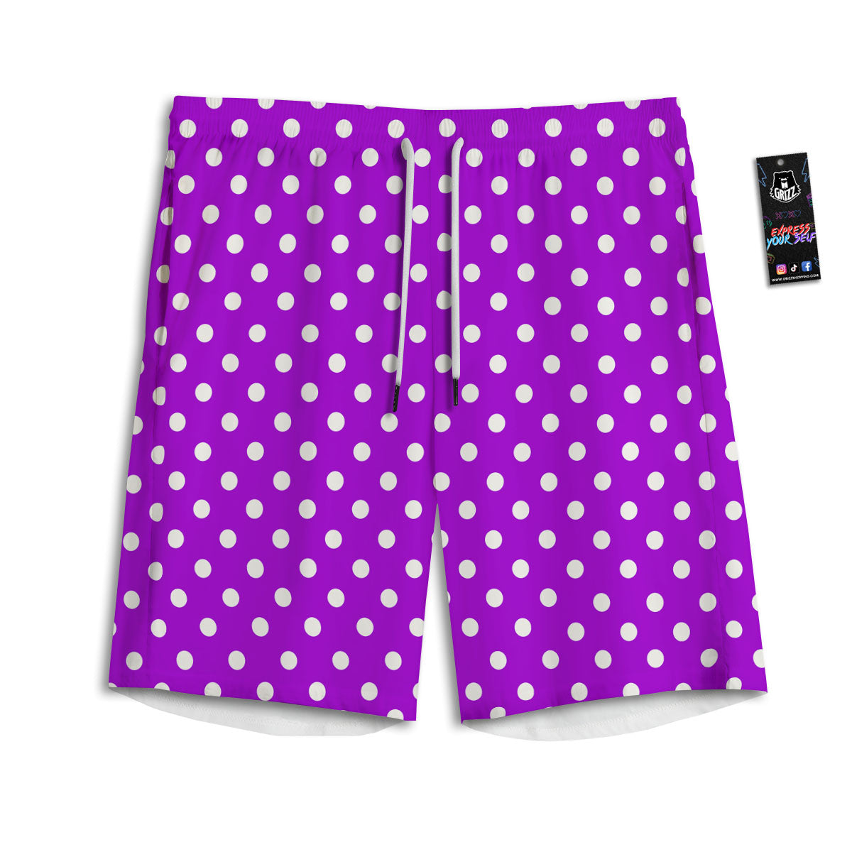 Polka Dot White And Purple Print Pattern Men's Athletic Shorts