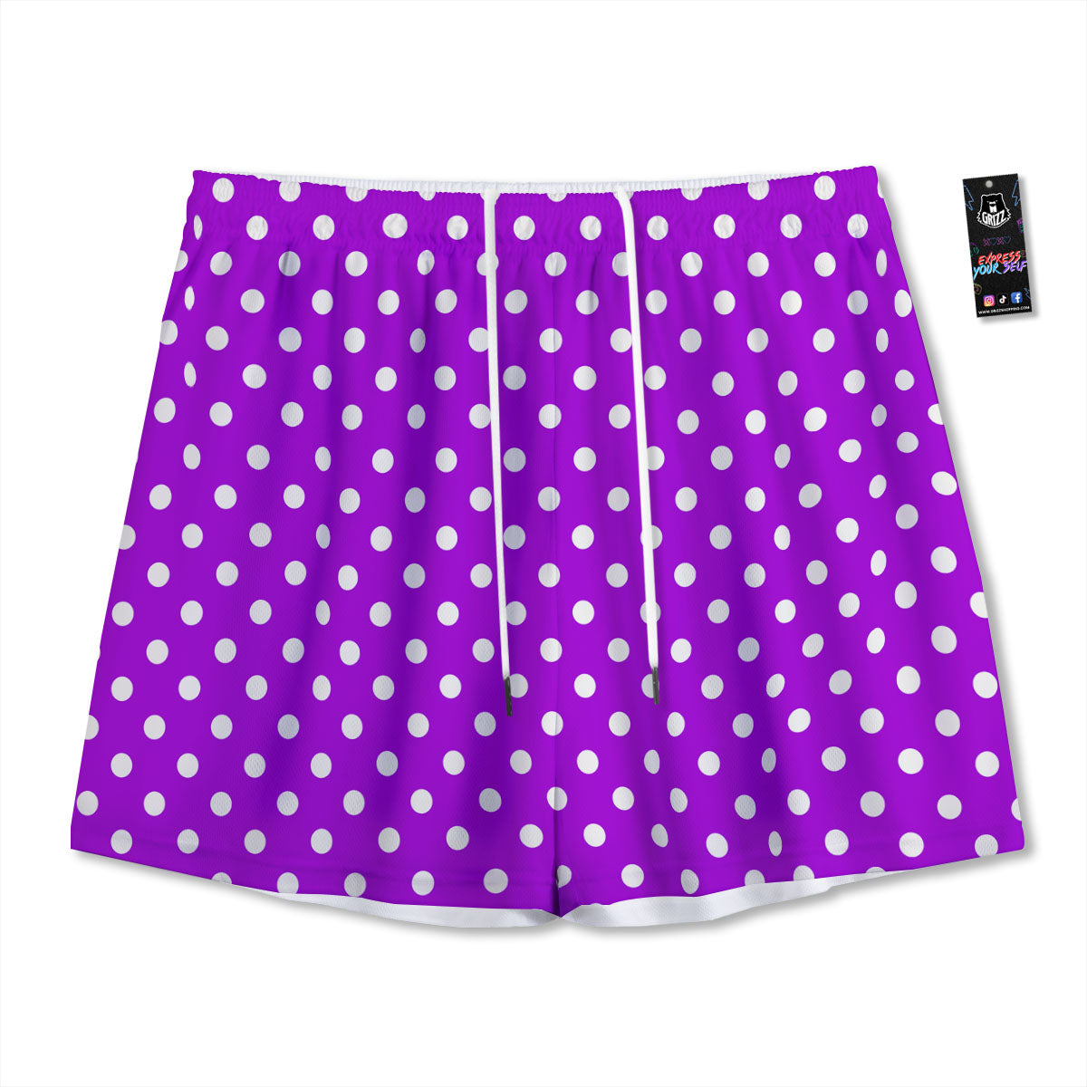 Polka Dot White And Purple Print Pattern Mesh Shorts