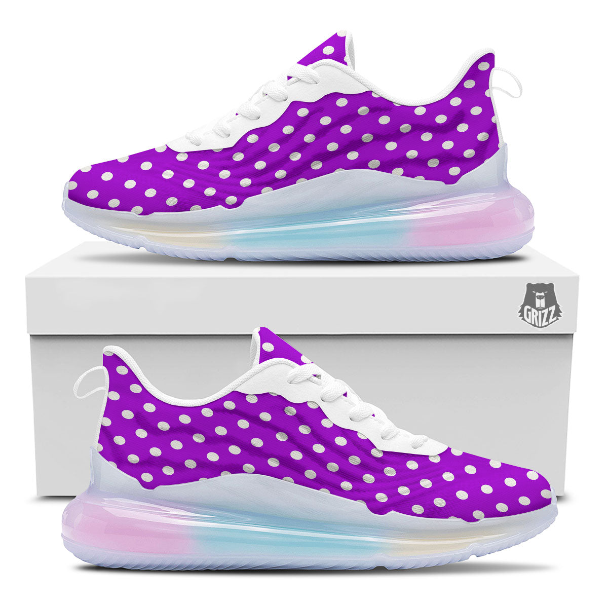 Polka Dot White And Purple Print Pattern Running Sneakers-grizzshop