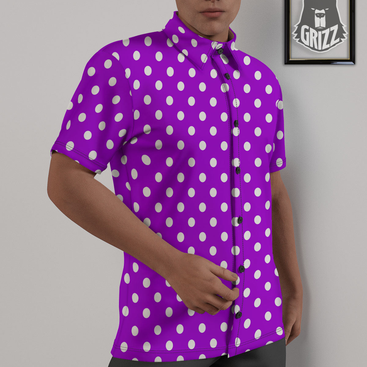 Polka Dot White And Purple Print Pattern Untucked Shirts-grizzshop