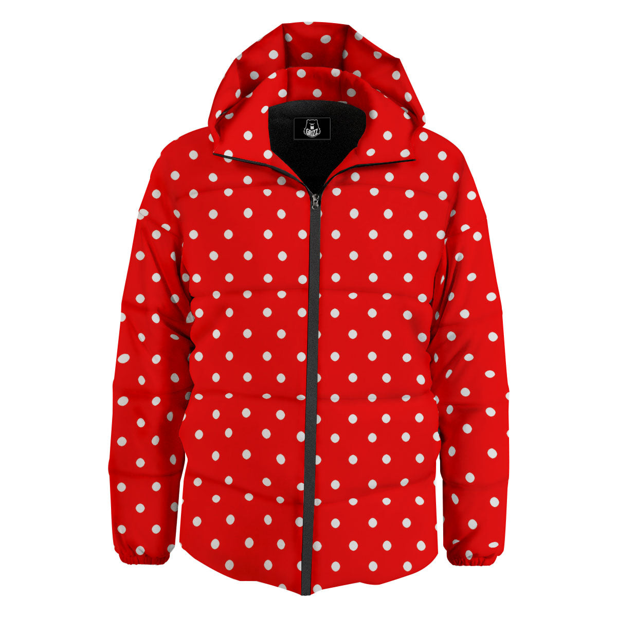 Polka Dot White And Red Print Down Jacket-grizzshop
