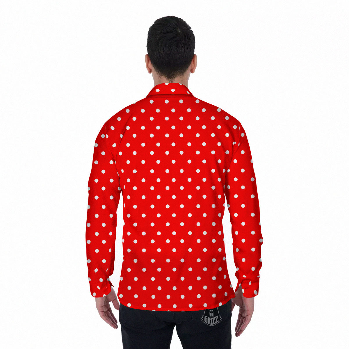 Polka Dot White And Red Print Men's Long Sleeve Shirts-grizzshop