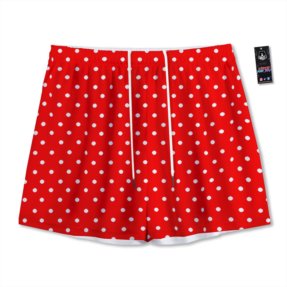 Polka Dot White And Red Print Mesh Shorts