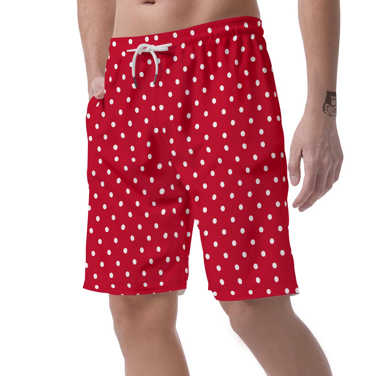 Polka Dot White And Red Print Pattern Men's Shorts-grizzshop