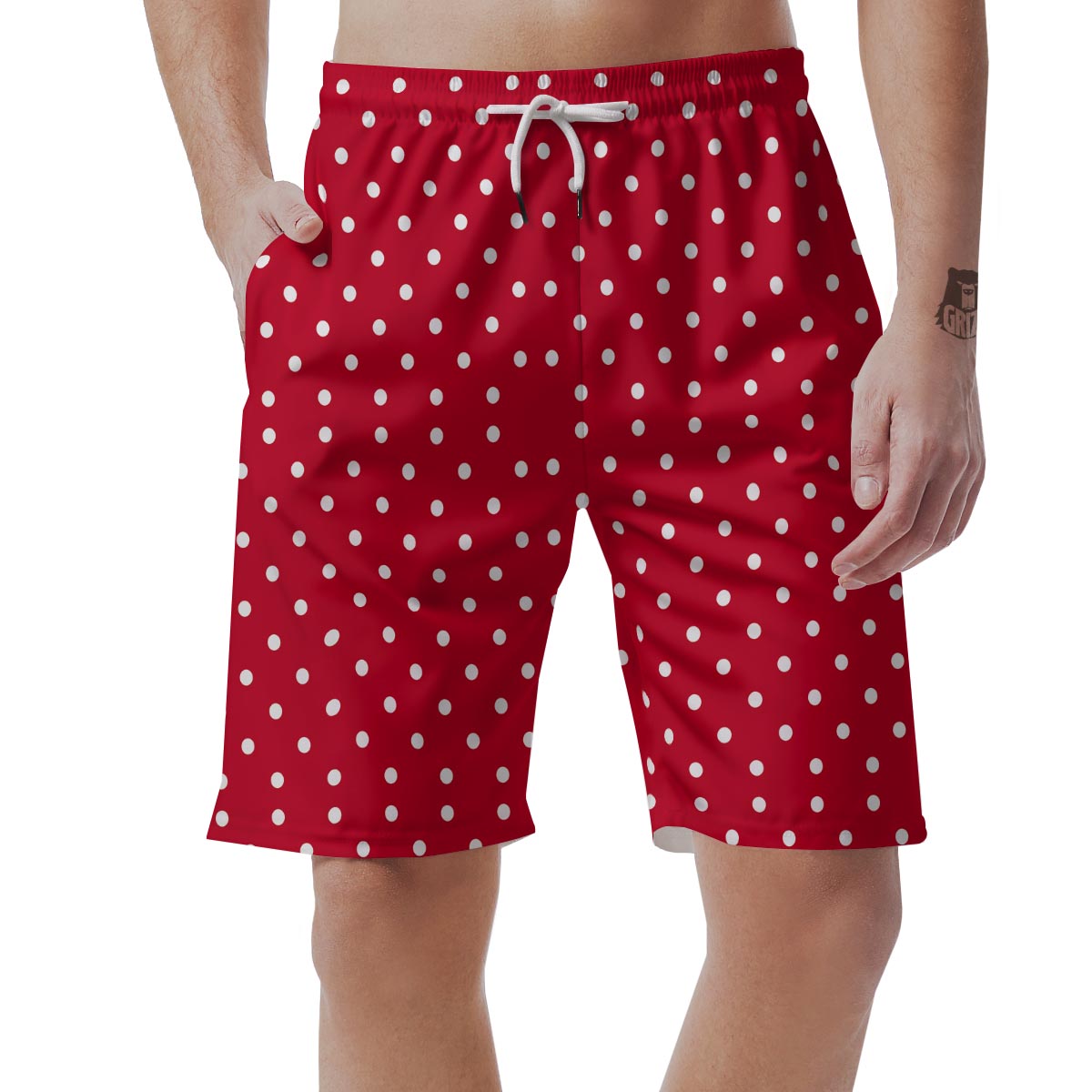 Polka Dot White And Red Print Pattern Men's Shorts-grizzshop