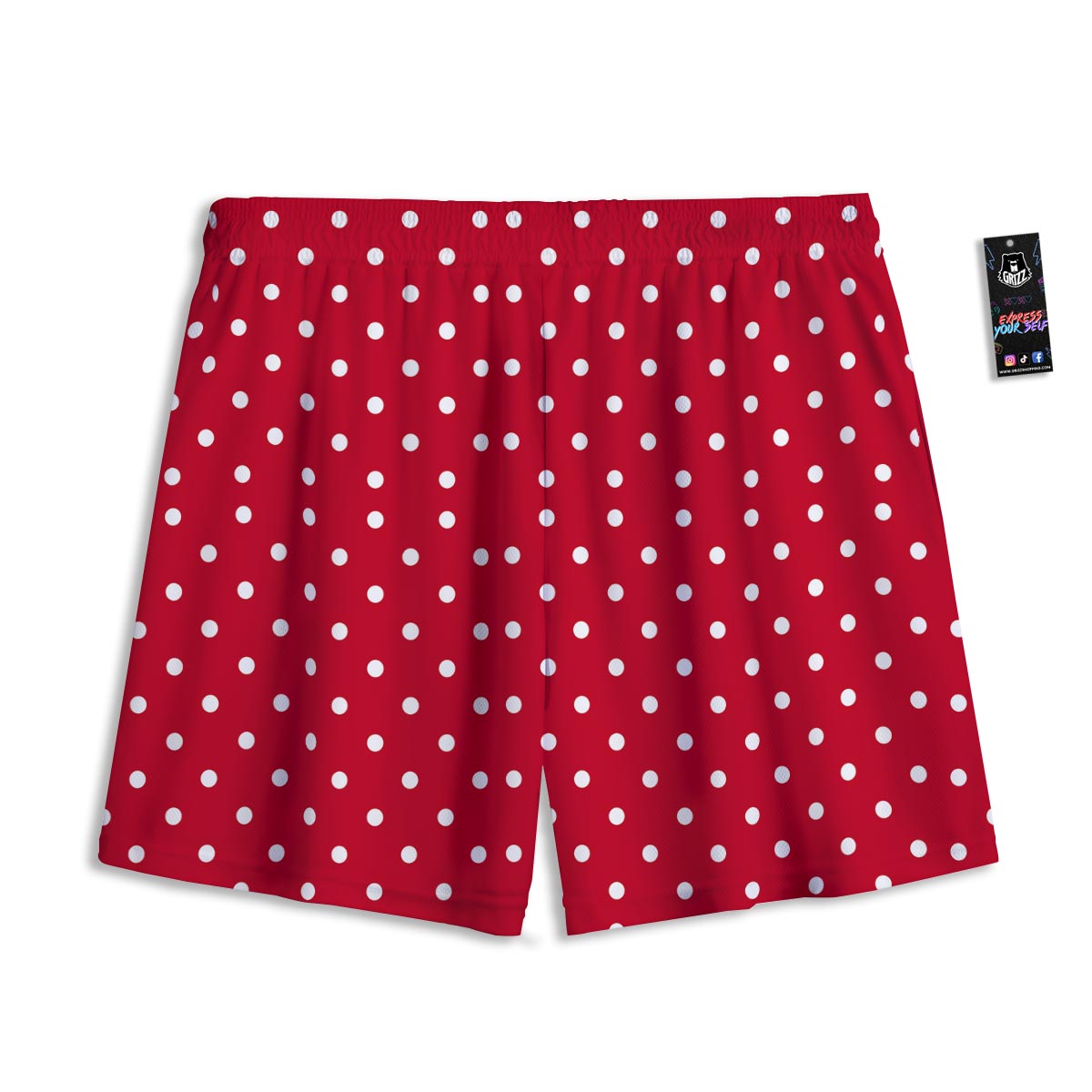 Polka Dot White And Red Print Pattern Mesh Shorts