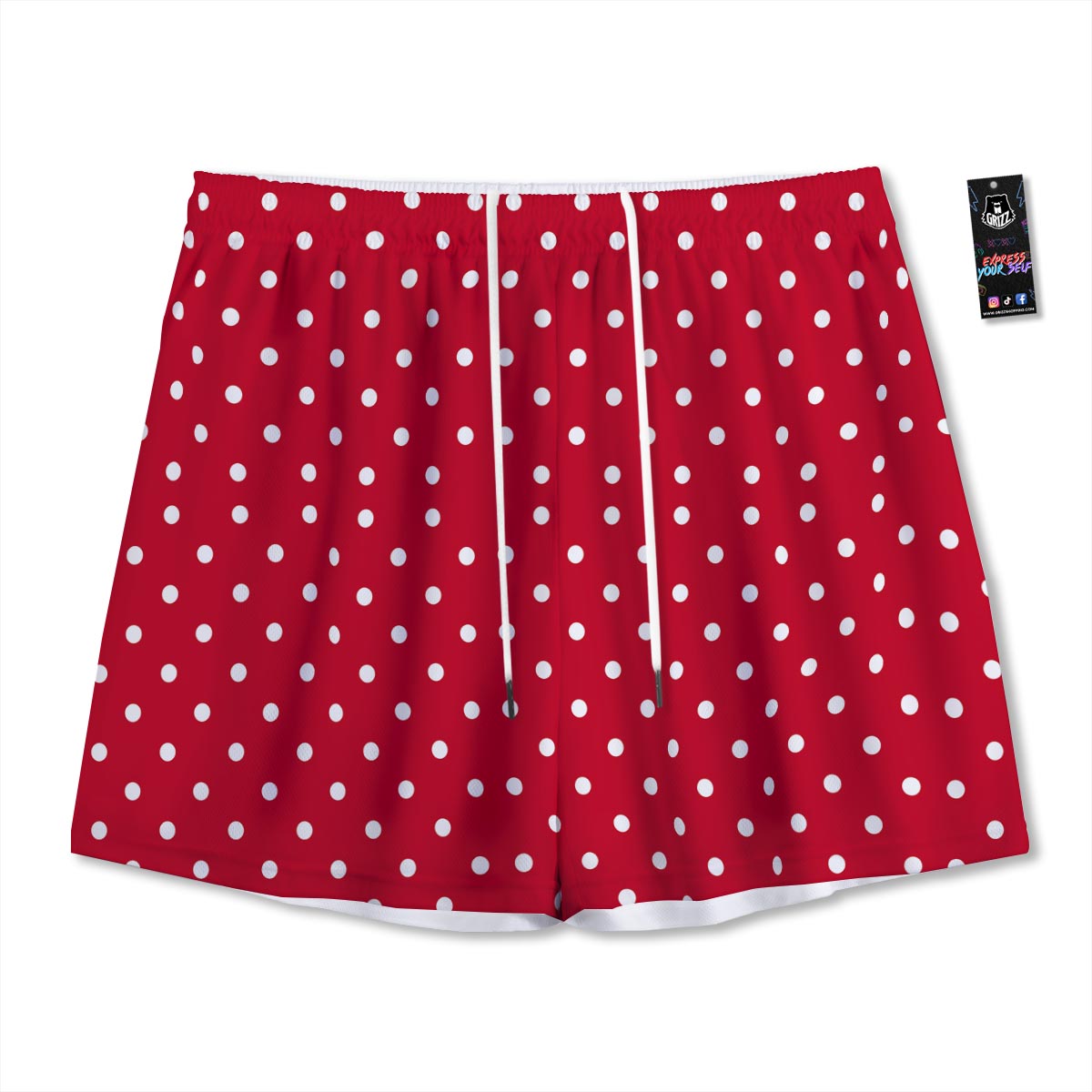 Polka Dot White And Red Print Pattern Mesh Shorts