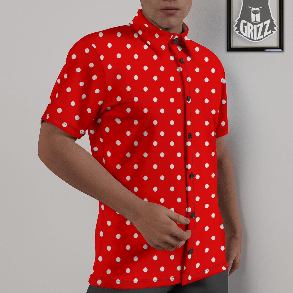 Polka Dot White And Red Print Untucked Shirts-grizzshop