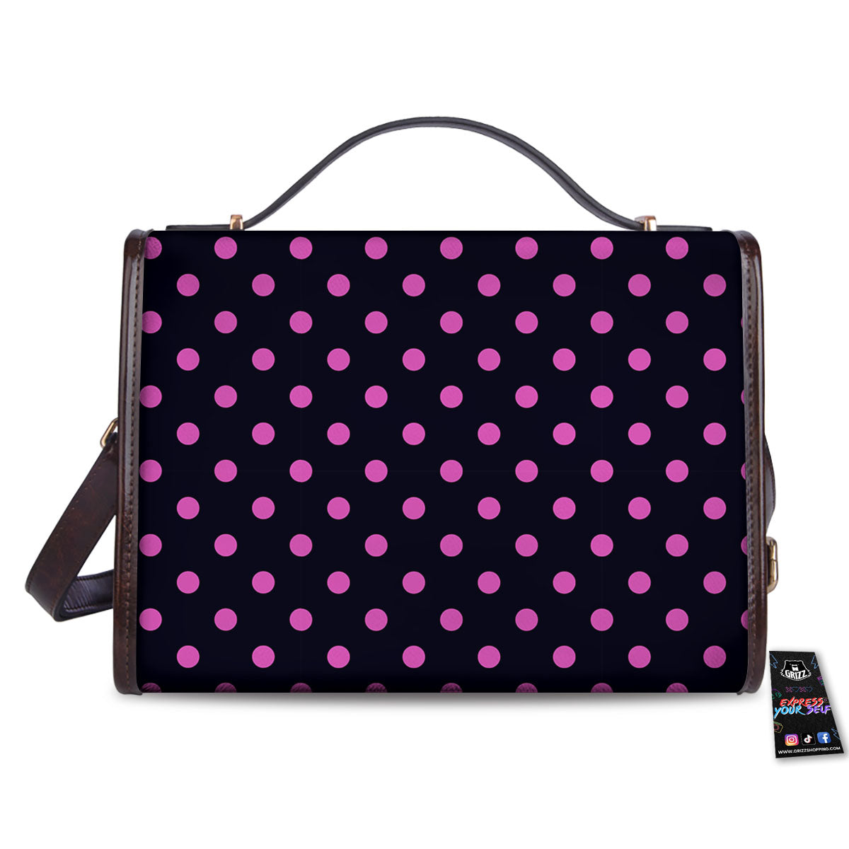 Polka Dot Black And Pink Print Pattern Women's Satchel Bag