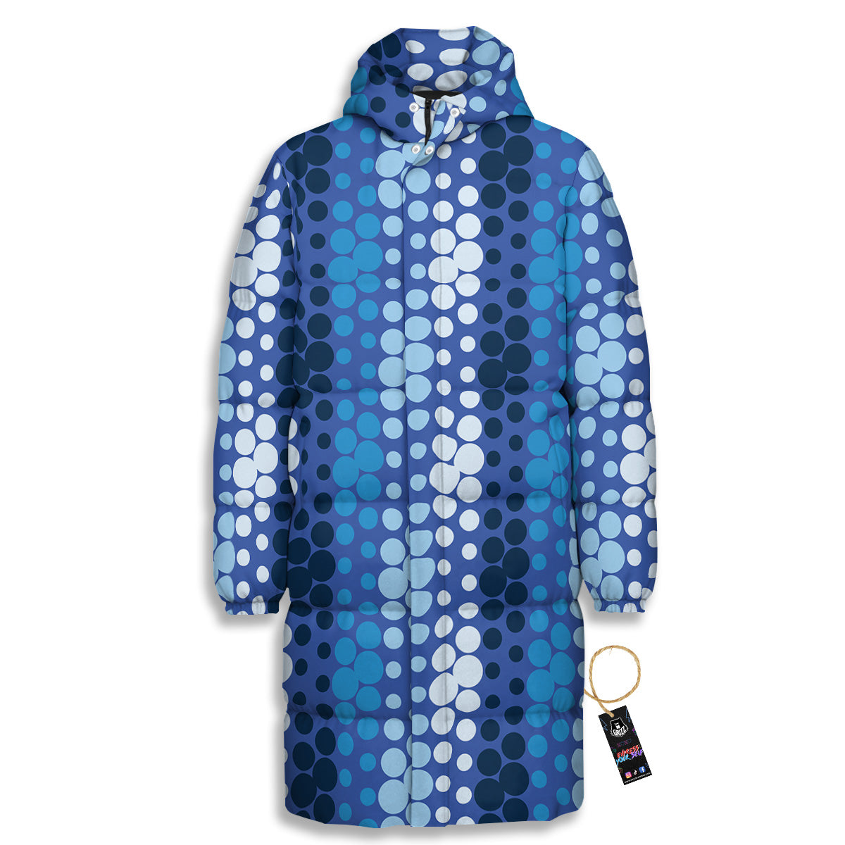 Polka Dot Blue Striped Print Pattern Long Down Jacket