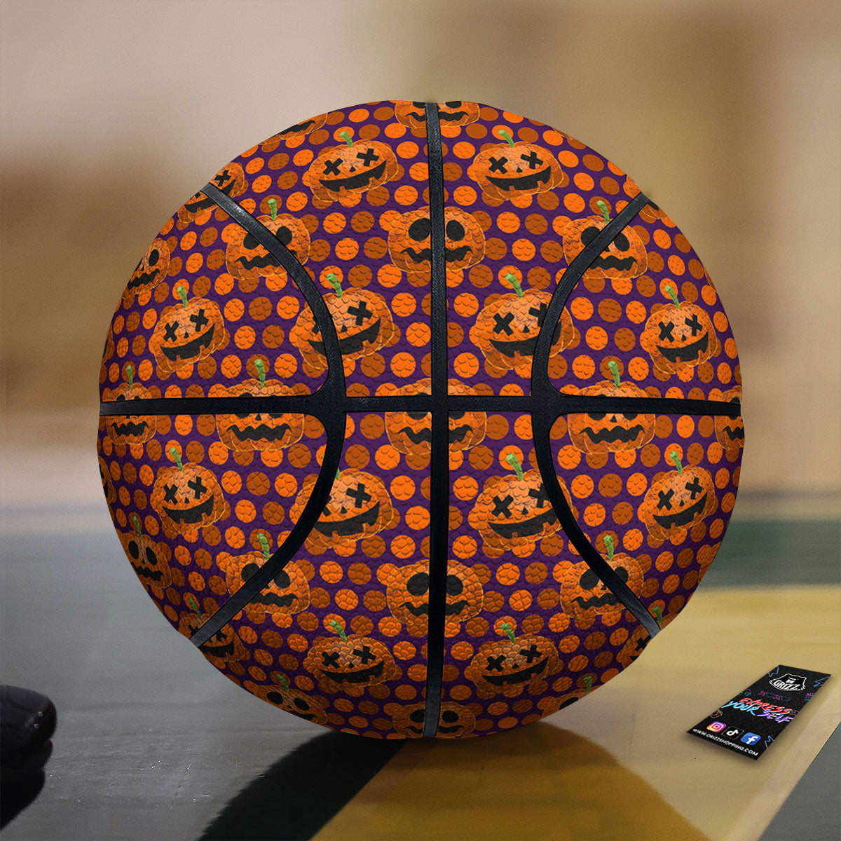 Polka Dot Halloween Pumkin Print Pattern Basketball