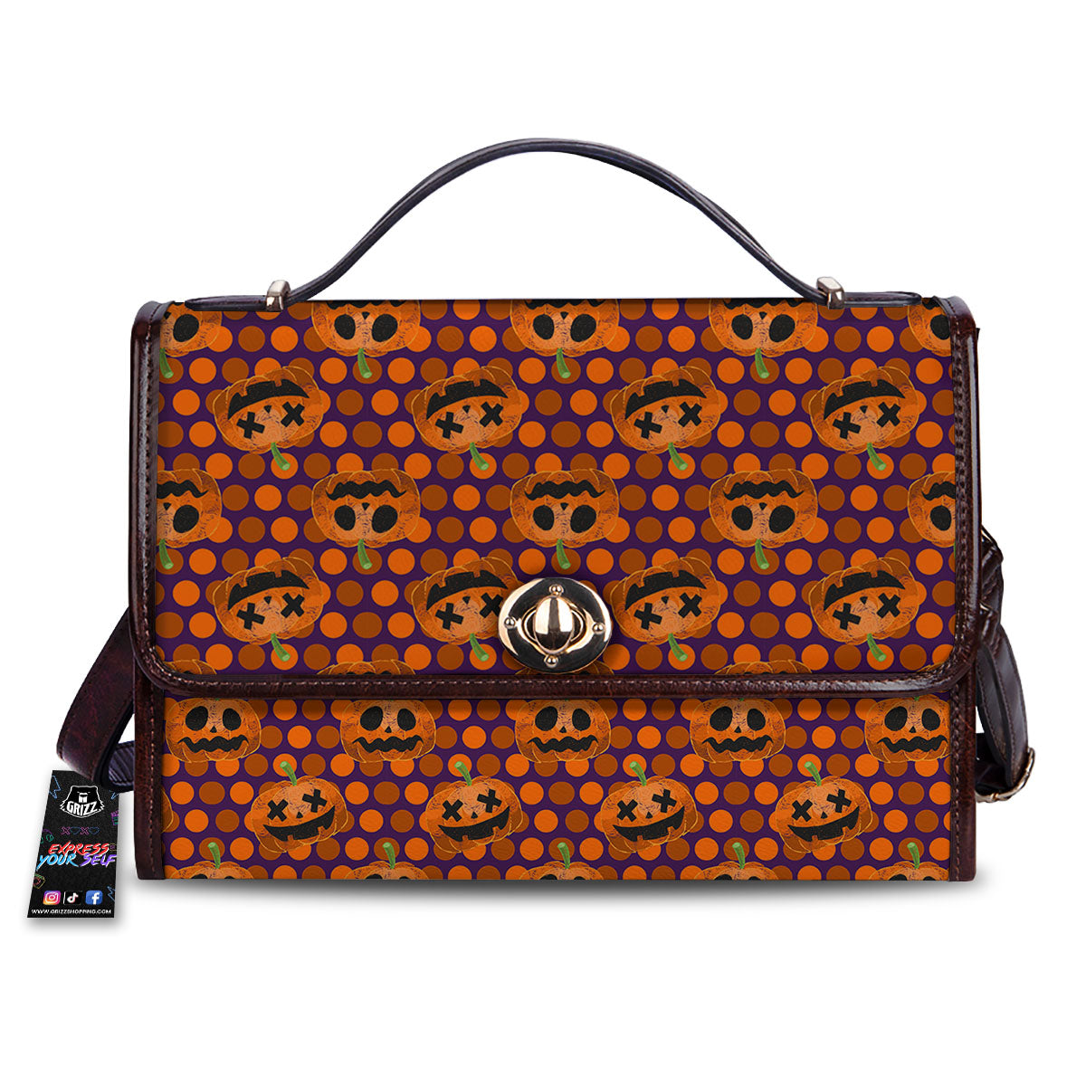 Polka Dot Halloween Pumkin Print Pattern Women's Satchel Bag