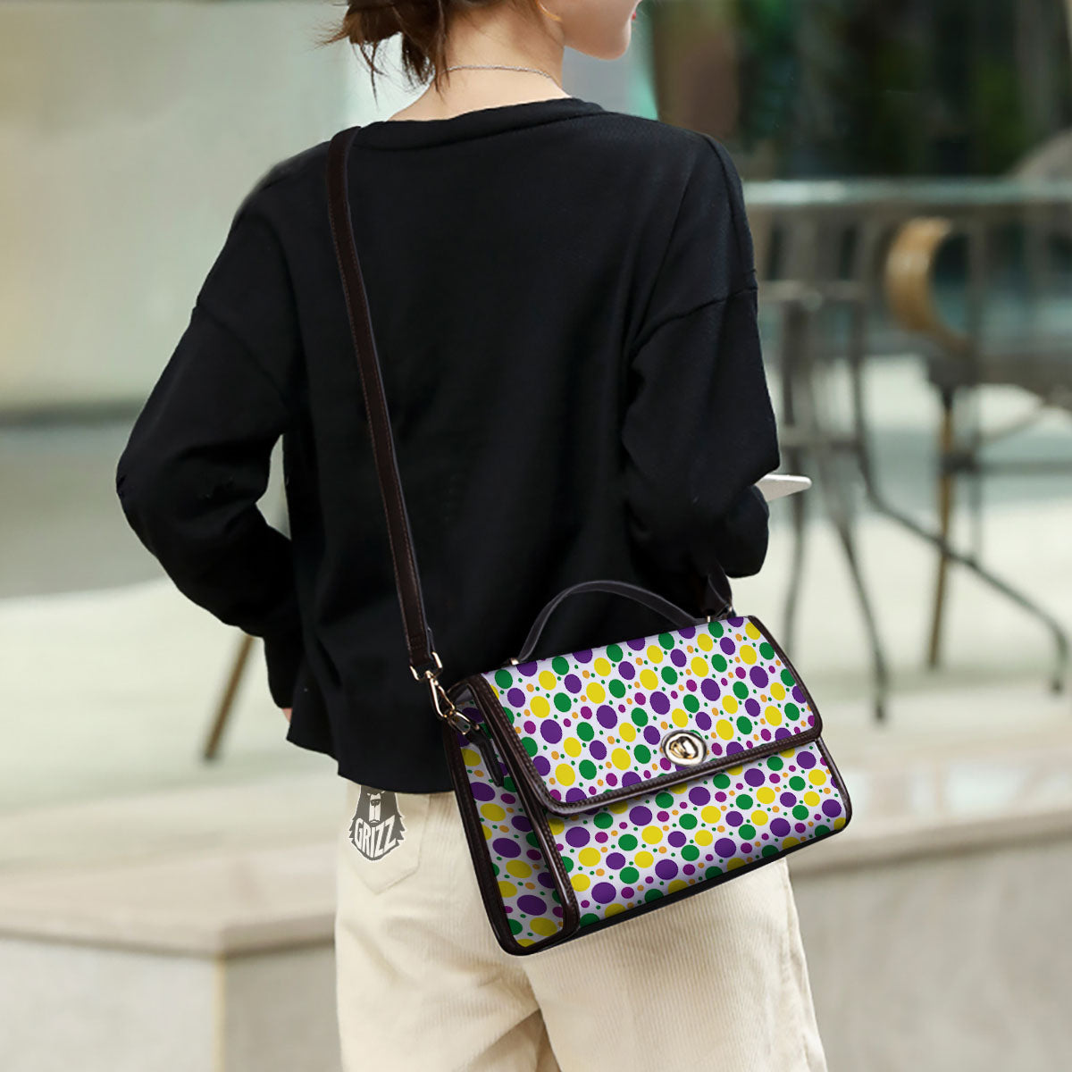 Polka Dot Mardi Gras Print Pattern Women's Satchel Bag