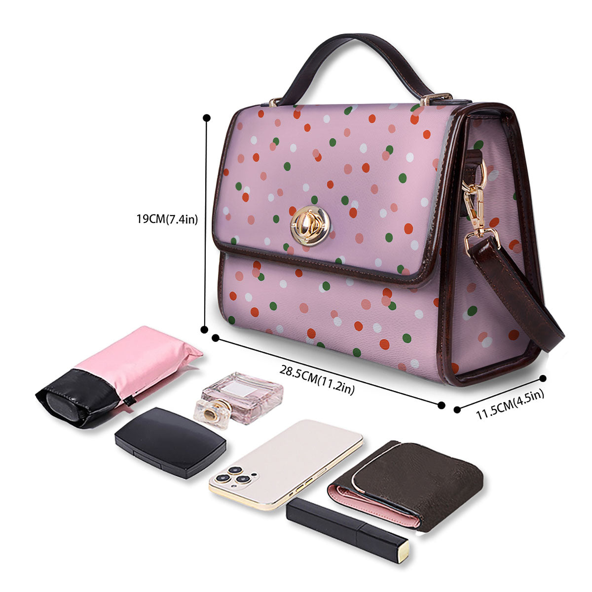 Polka Dot Merry Christmas Print Pattern Women's Satchel Bag