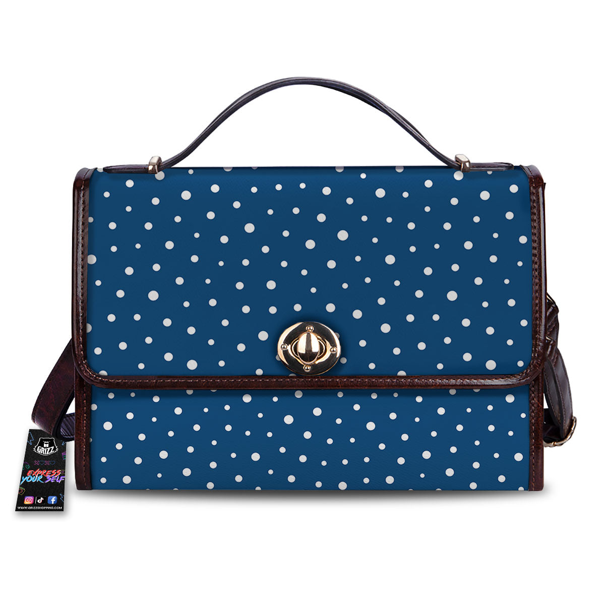 Polka Dot White And Navy Print Pattern Women's Satchel Bag