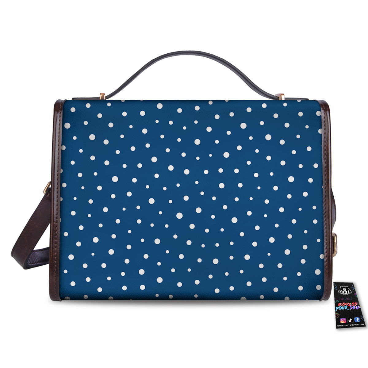 Polka Dot White And Navy Print Pattern Women's Satchel Bag