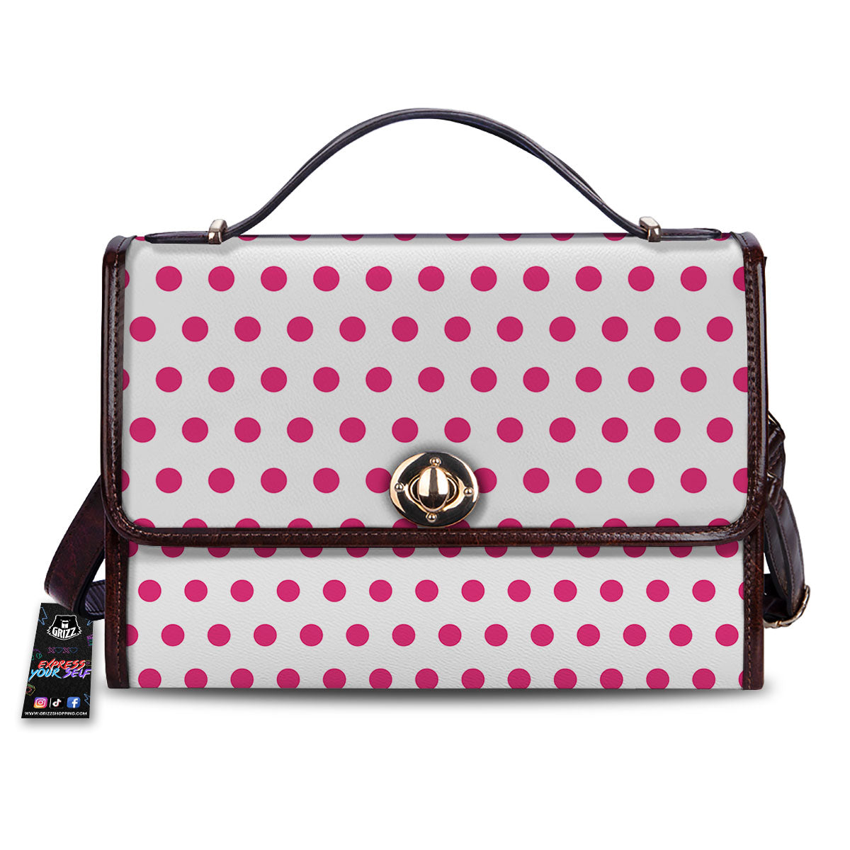 Polka Dot White And Pink Print Pattern Women's Satchel Bag