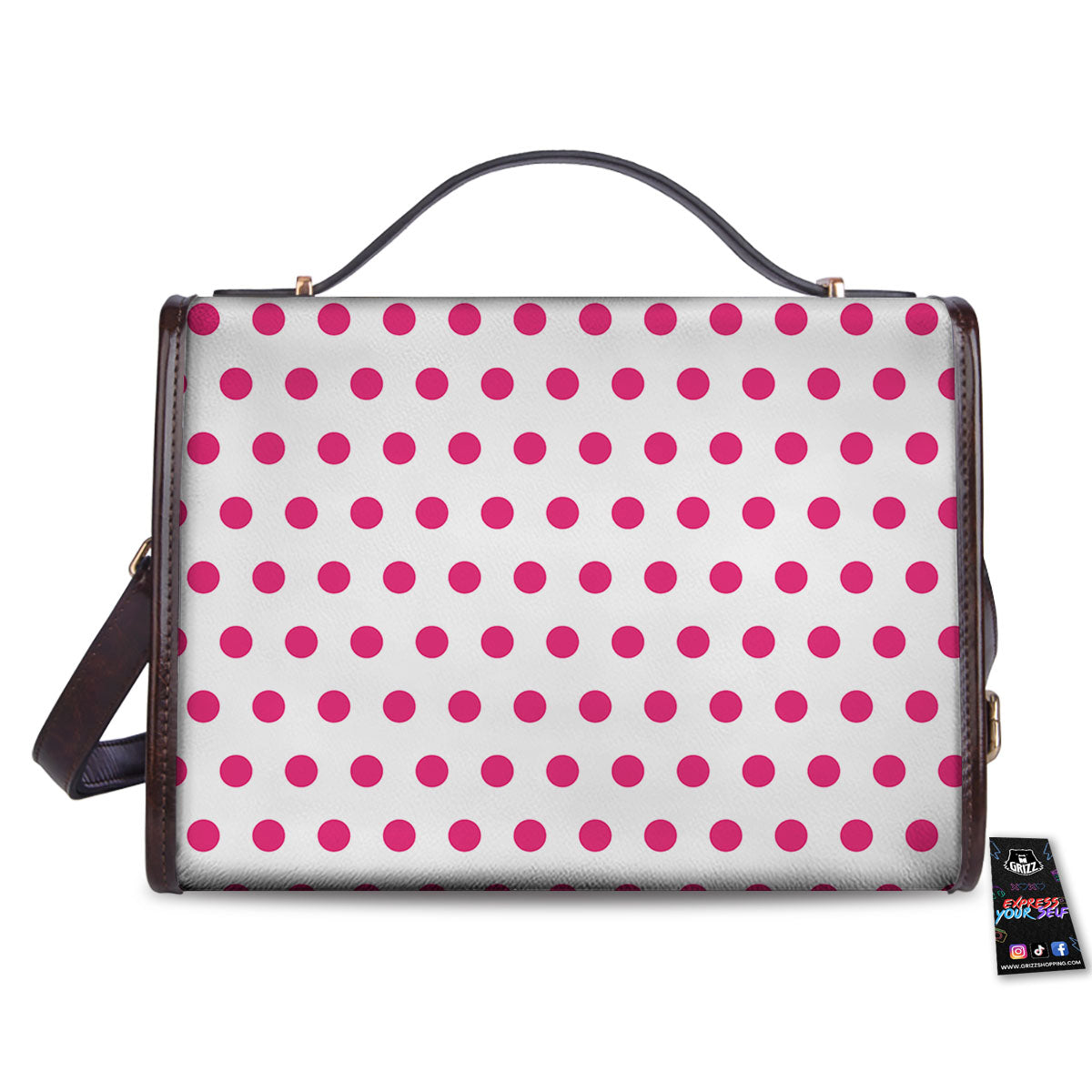 Polka Dot White And Pink Print Pattern Women's Satchel Bag