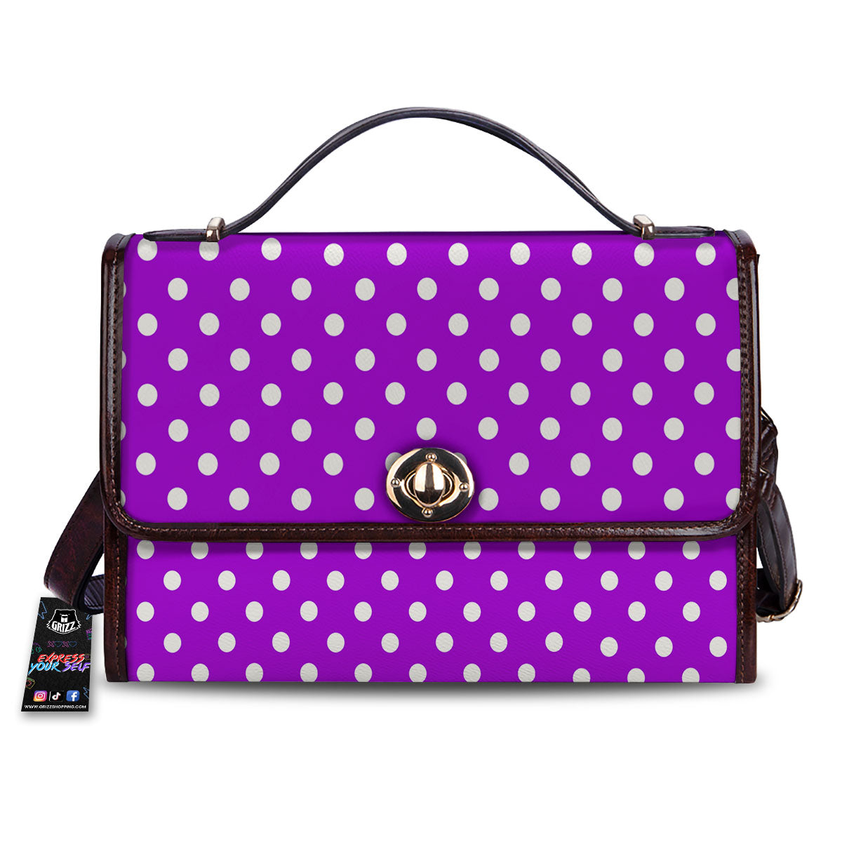 Polka Dot White And Purple Print Pattern Women's Satchel Bag