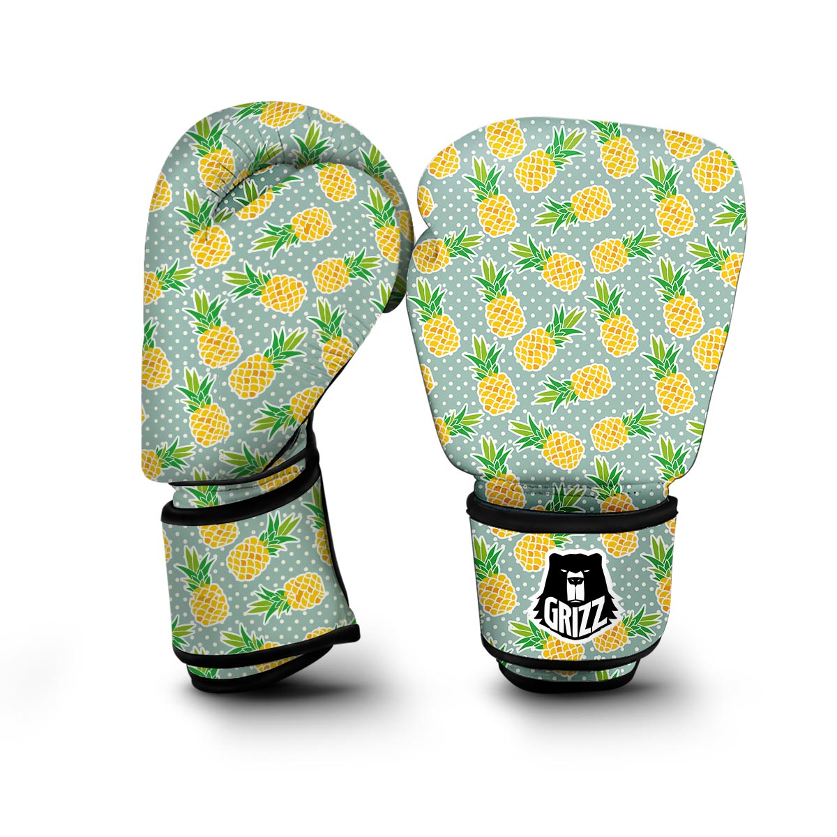 Polkadot Green Pineapple Print Boxing Gloves-grizzshop