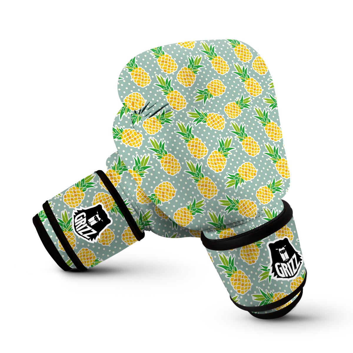 Polkadot Green Pineapple Print Boxing Gloves-grizzshop