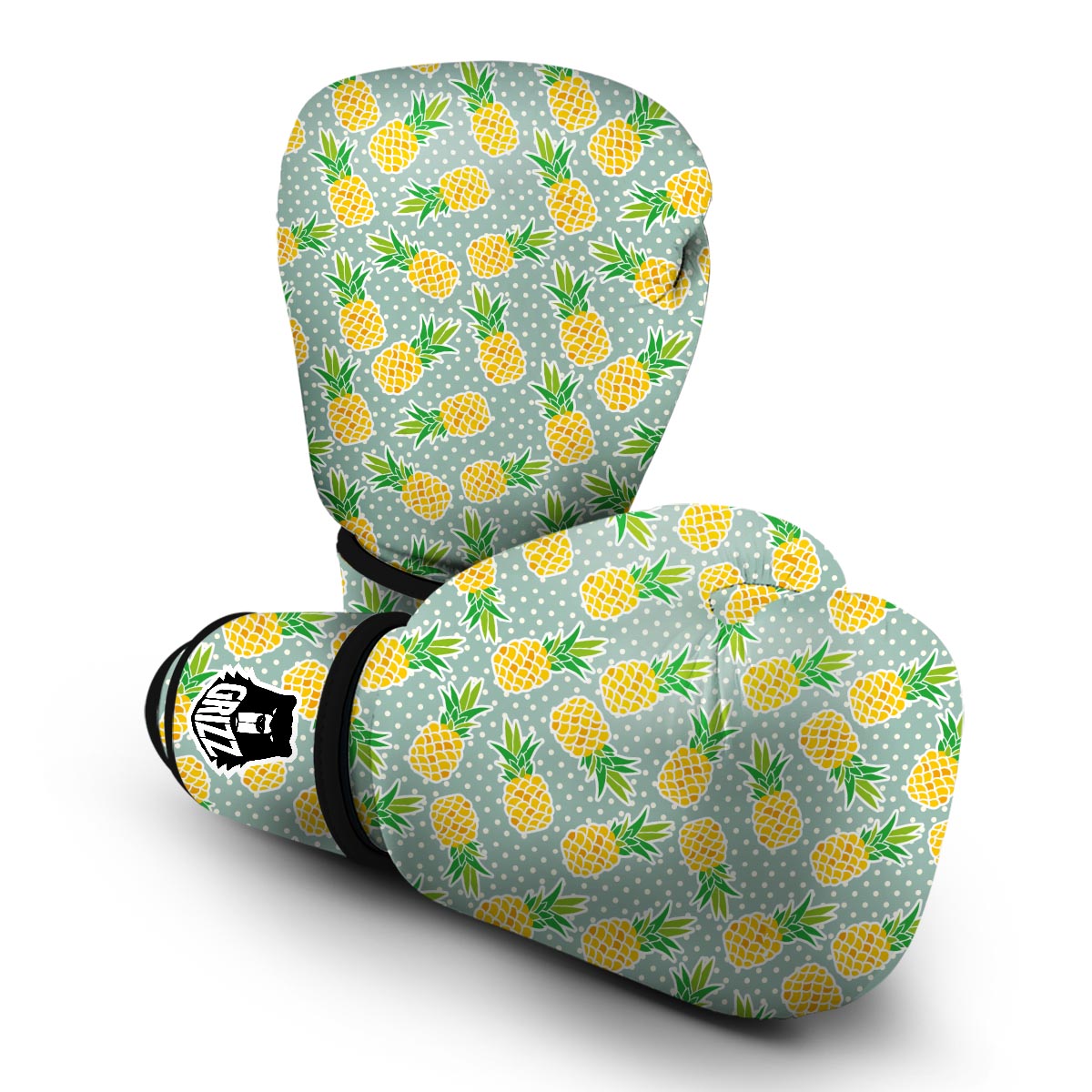 Polkadot Green Pineapple Print Boxing Gloves-grizzshop