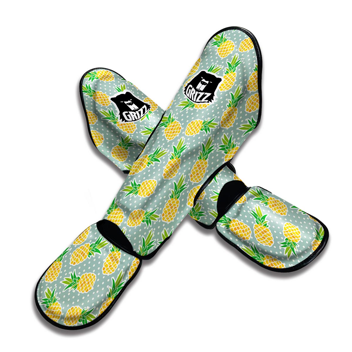 Polkadot Green Pineapple Print Muay Thai Shin Guards-grizzshop