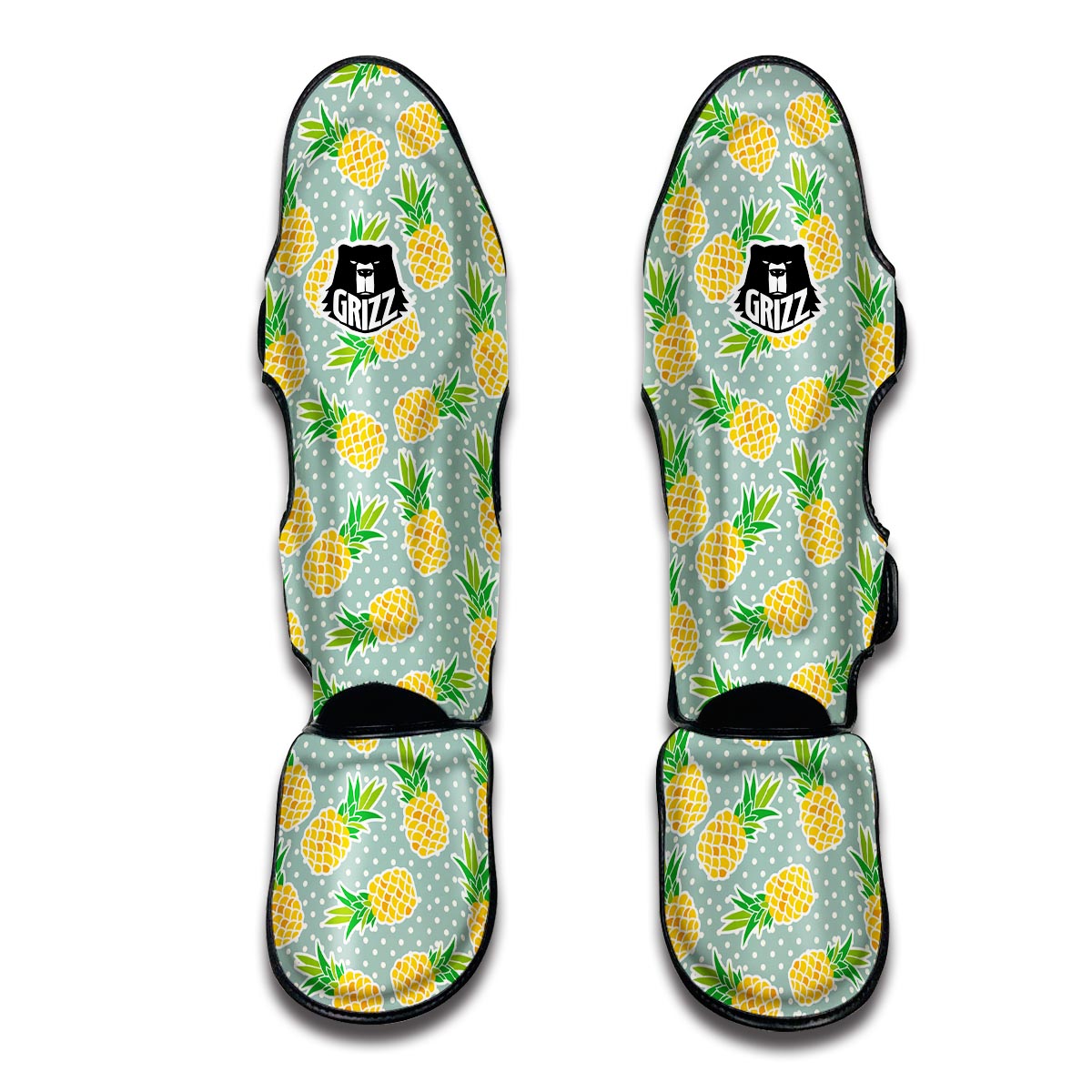 Polkadot Green Pineapple Print Muay Thai Shin Guards-grizzshop