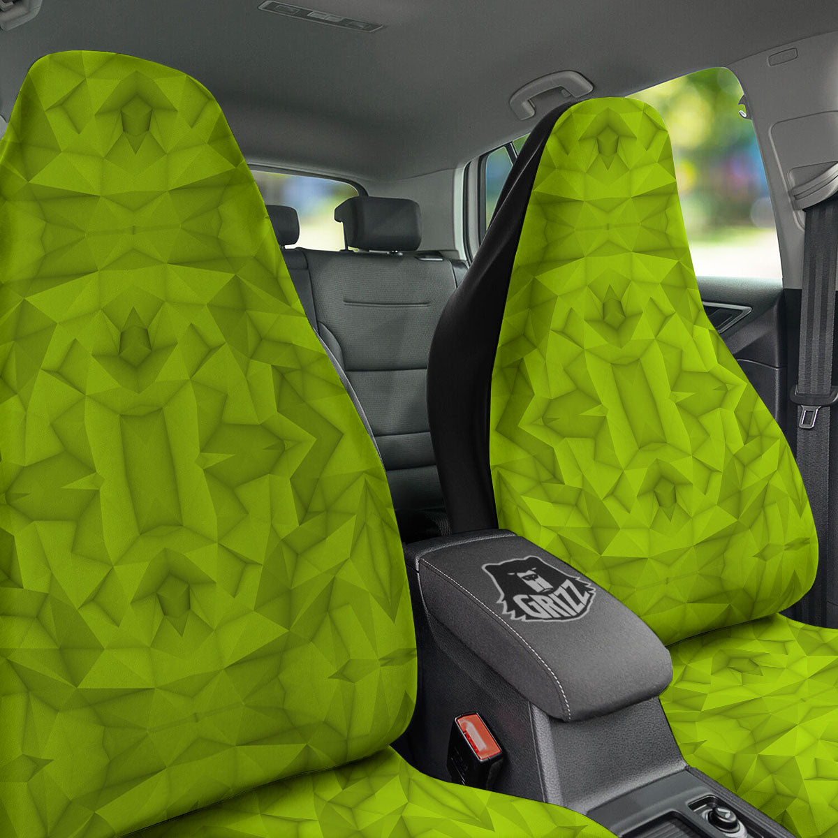 Polygonal Geometric Lime Green Print Car Seat Covers-grizzshop