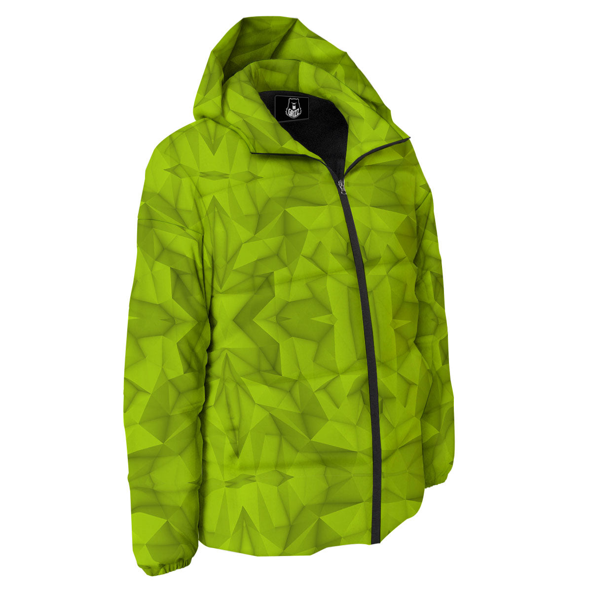 Polygonal Geometric Lime Green Print Down Jacket-grizzshop