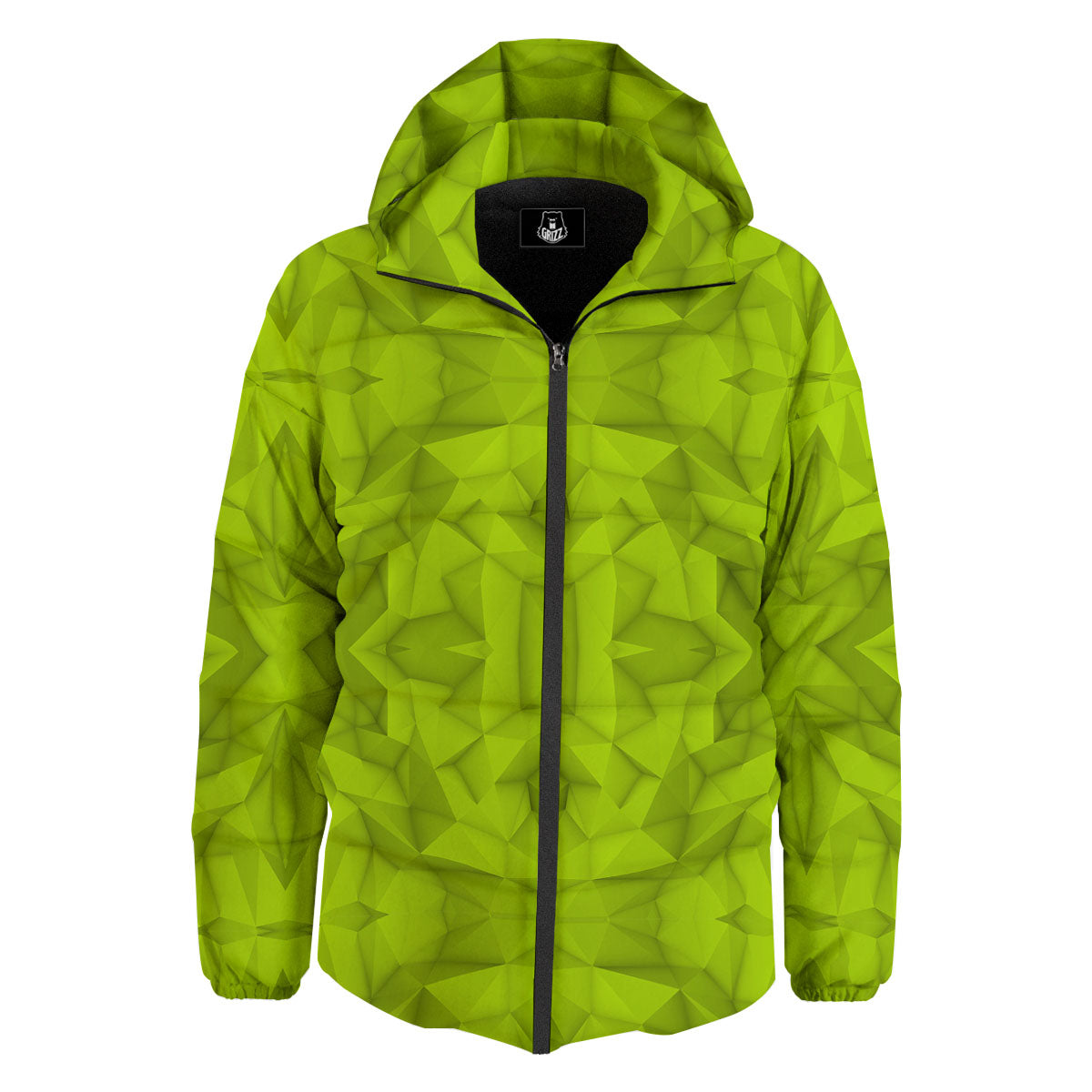 Polygonal Geometric Lime Green Print Down Jacket-grizzshop