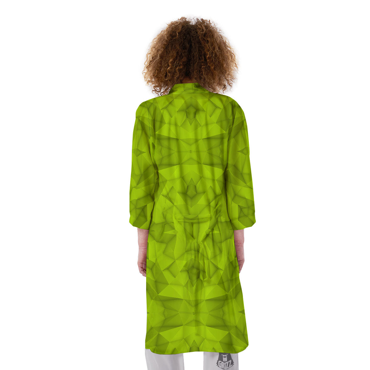 Polygonal Geometric Lime Green Print Kimono-grizzshop
