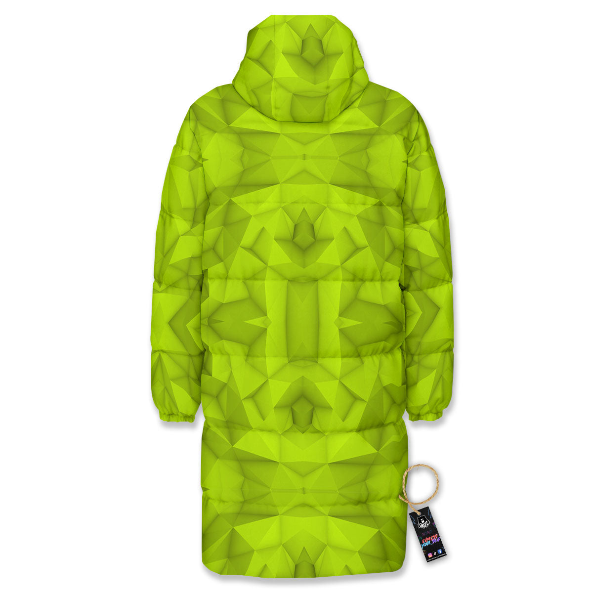 Polygonal Geometric Lime Green Print Long Down Jacket-grizzshop