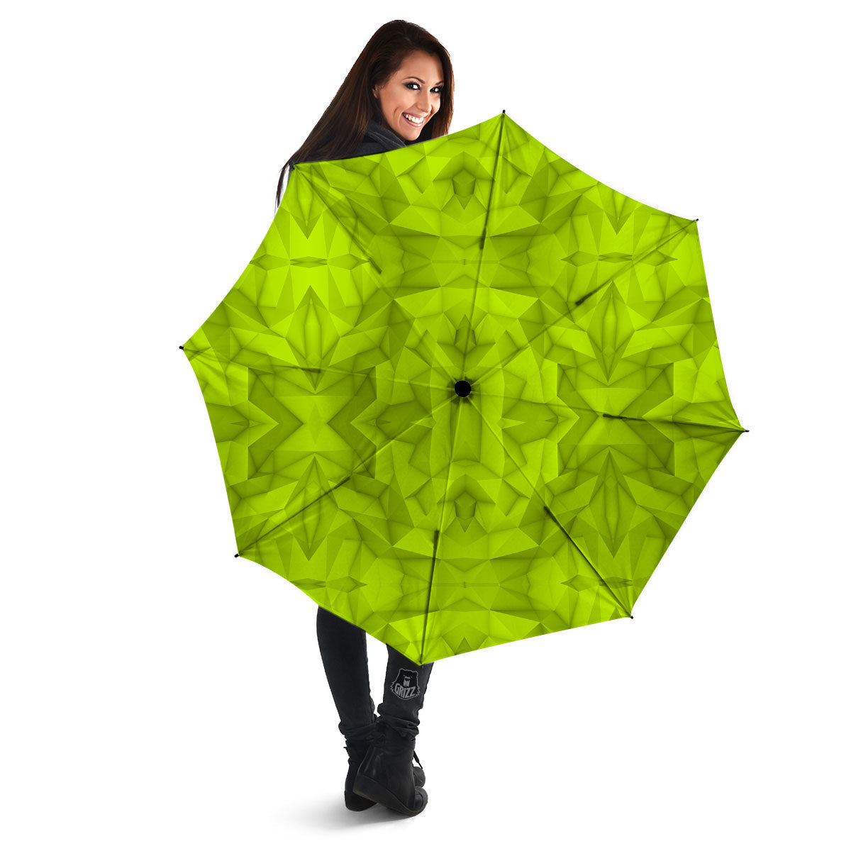 Polygonal Geometric Lime Green Print Umbrella-grizzshop