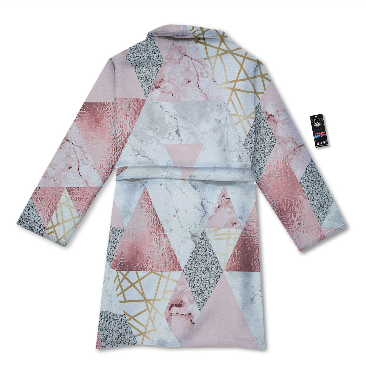 Polygonal Geometric Pink Print Bathrobe-grizzshop