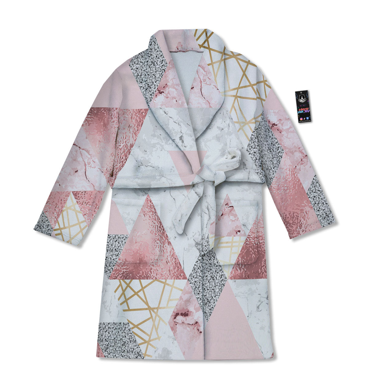 Polygonal Geometric Pink Print Bathrobe-grizzshop
