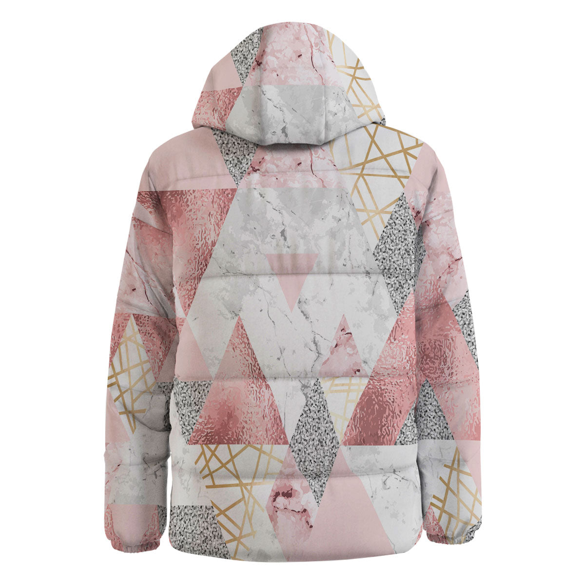 Polygonal Geometric Pink Print Down Jacket-grizzshop