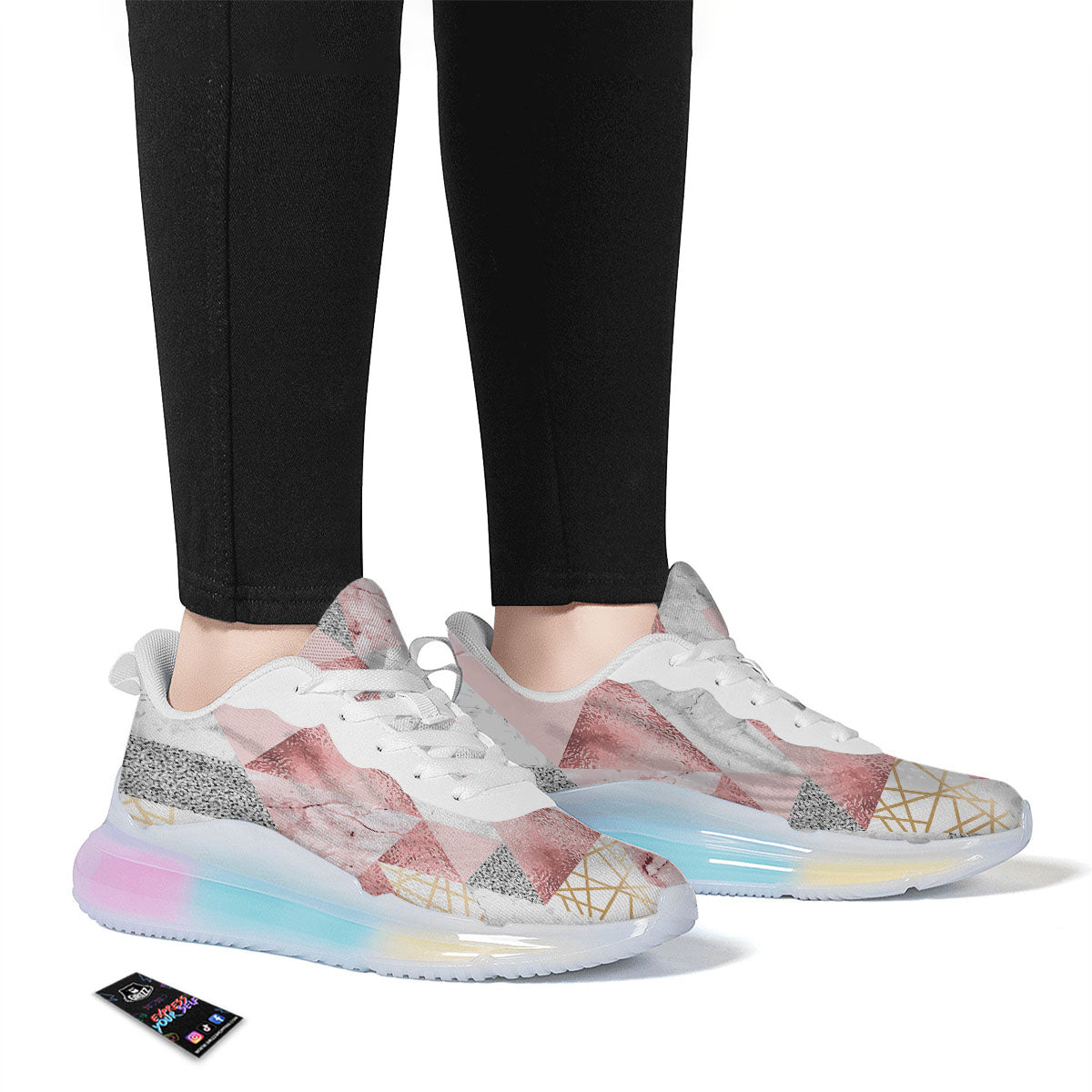 Polygonal Geometric Pink Print Running Sneakers-grizzshop