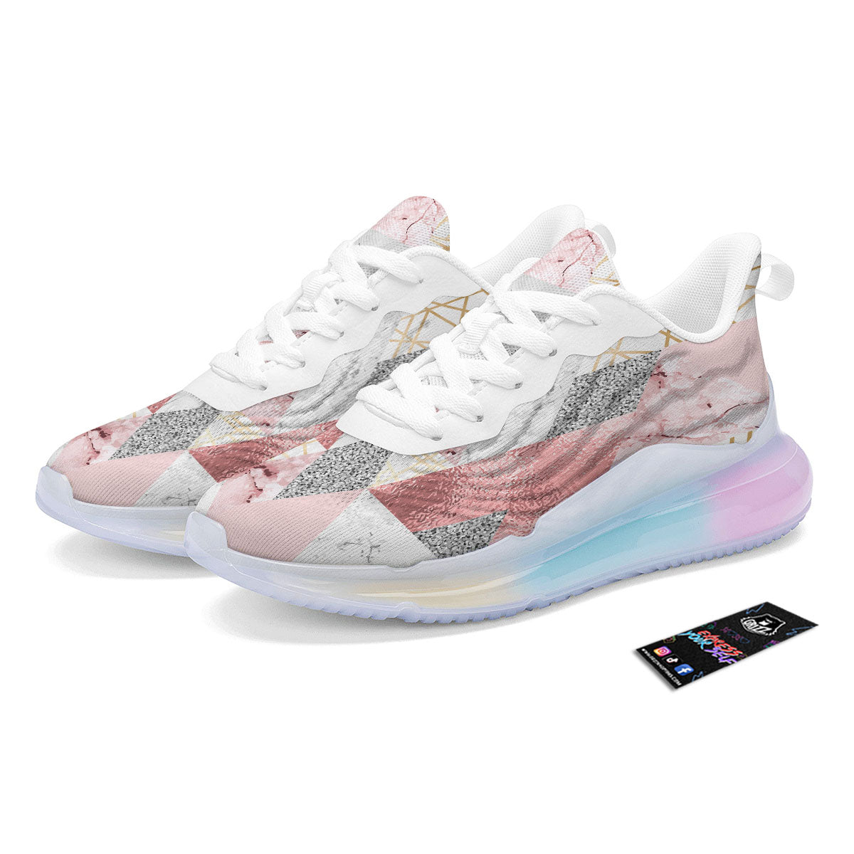 Polygonal Geometric Pink Print Running Sneakers-grizzshop