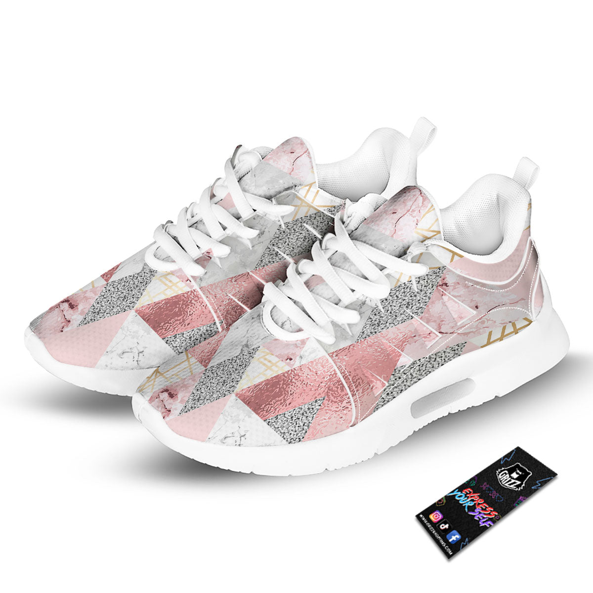 Polygonal Geometric Pink Print Tennis Shoes-grizzshop